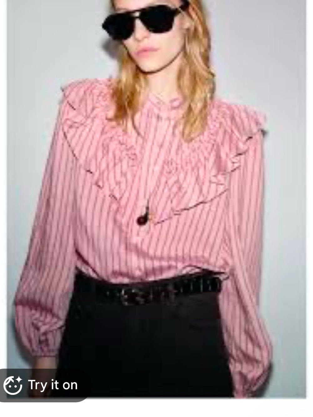 Zara Pink Striped Ruffled Button-Down Shirt